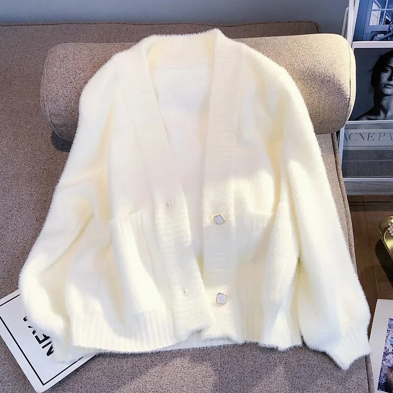 Uveng Knitted Sweater Cardigan Coat 2023 New Women Spring Autumn New Warm Comfortable Long Sleeve V-Neck Fashion Top Coat