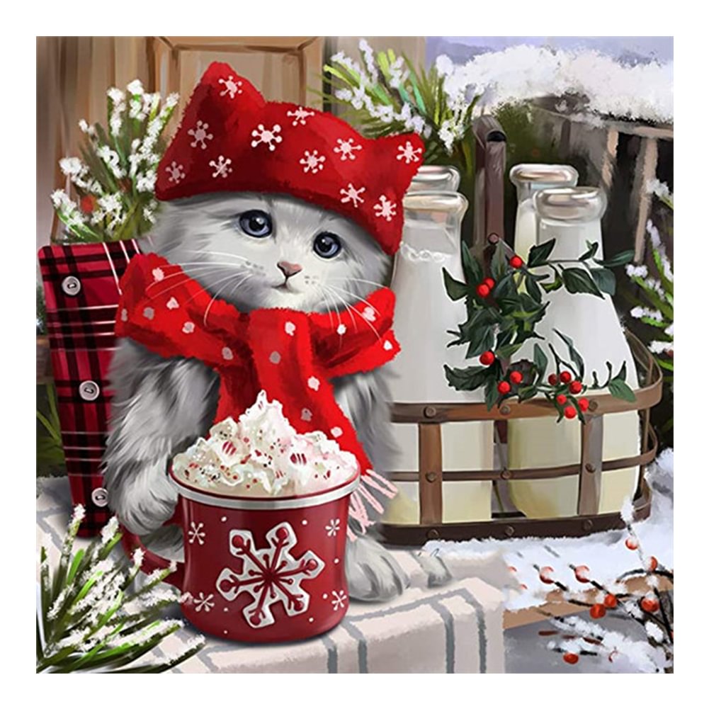 Christmas Cat - Full Round - Diamond Painting(30*30cm)