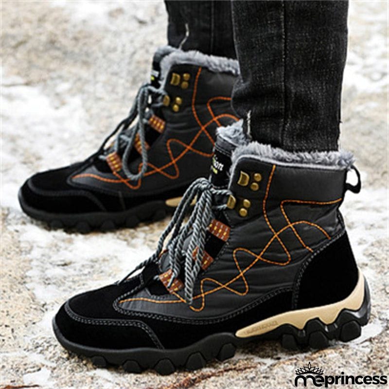 Mens Winter Hiking Keep Warm Plush Anti Slip Waterproof Snow Boots