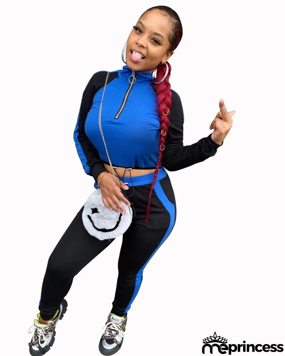 Autumn Contrast Sexy Zipper Crop Top and Pants Set