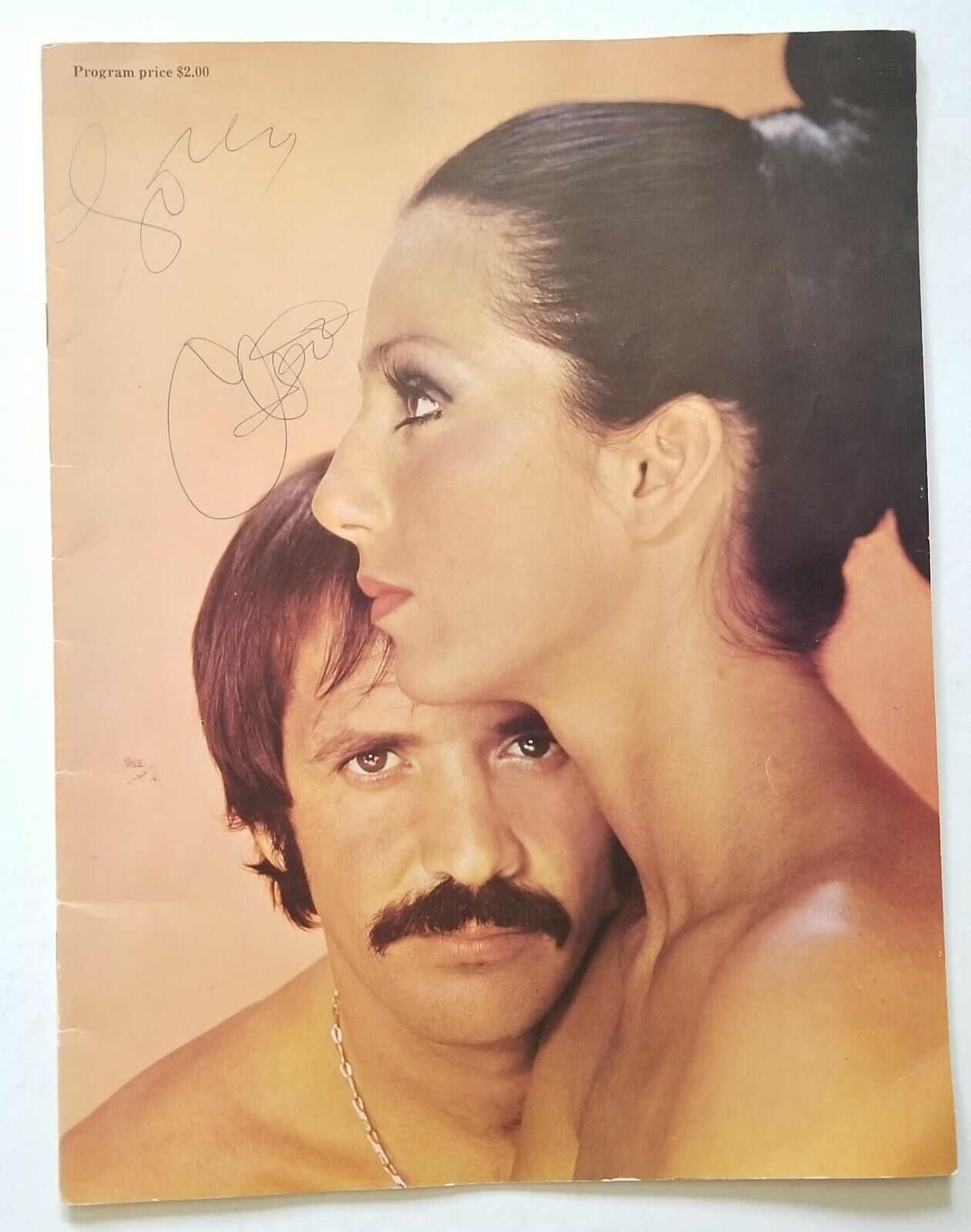 Sonny Bono & Cher REAL hand SIGNED Original 1970's Photo Poster painting Program JSA LOA