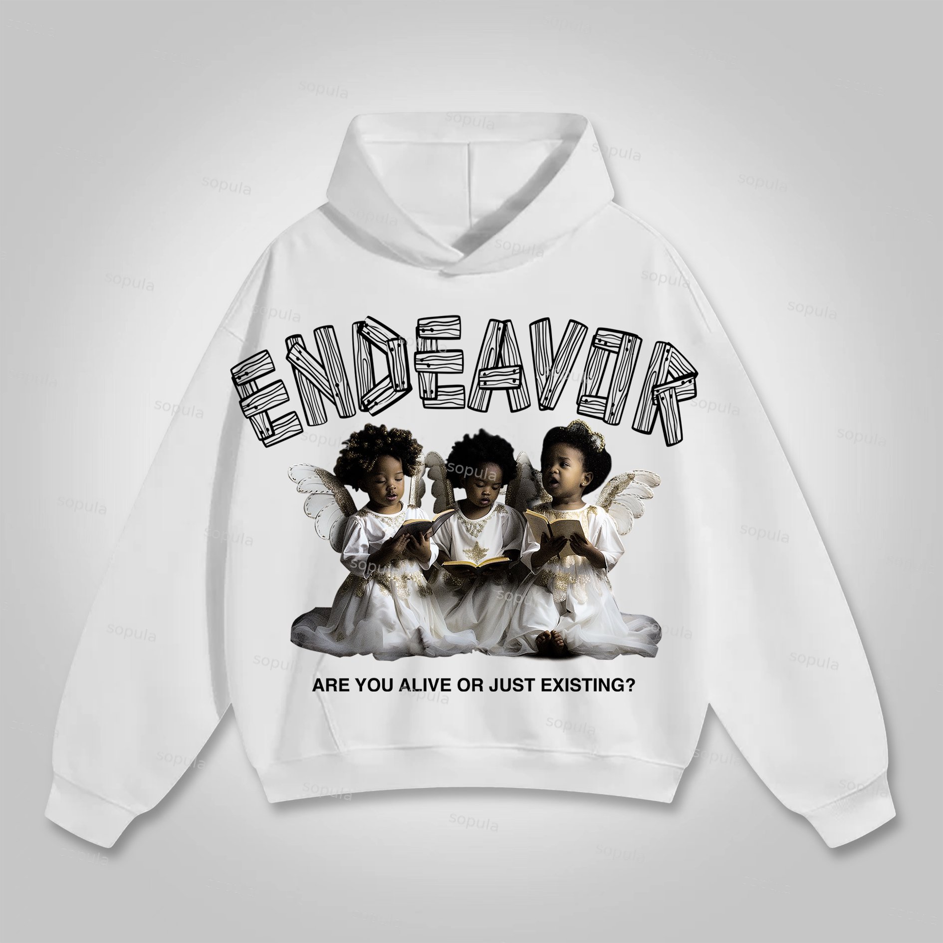 Sopula Are You Alive Or Just Existing Graphic Angel Pocket Hoodie