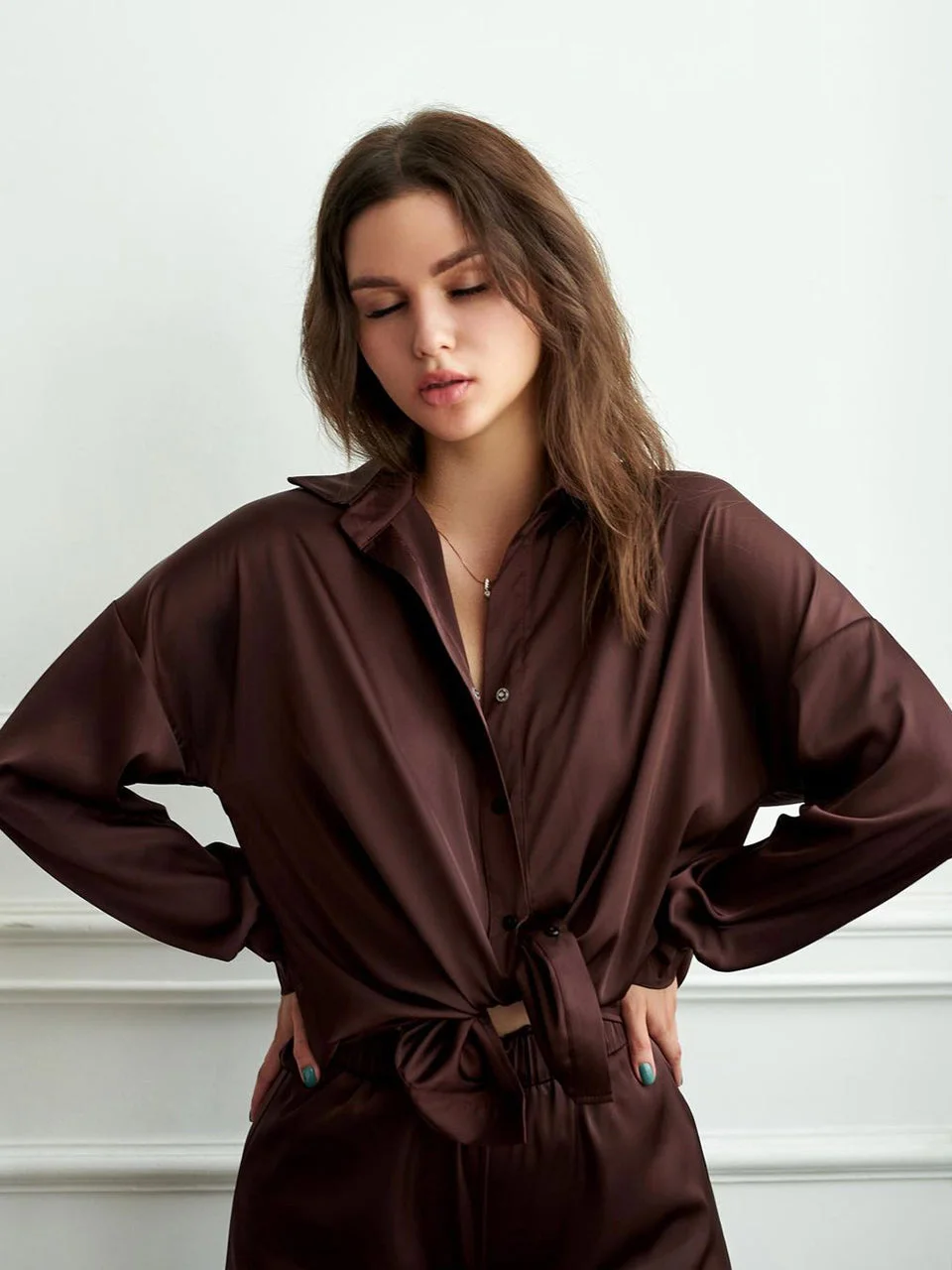 Dark Brown Sleepwear Women Pajama Sets