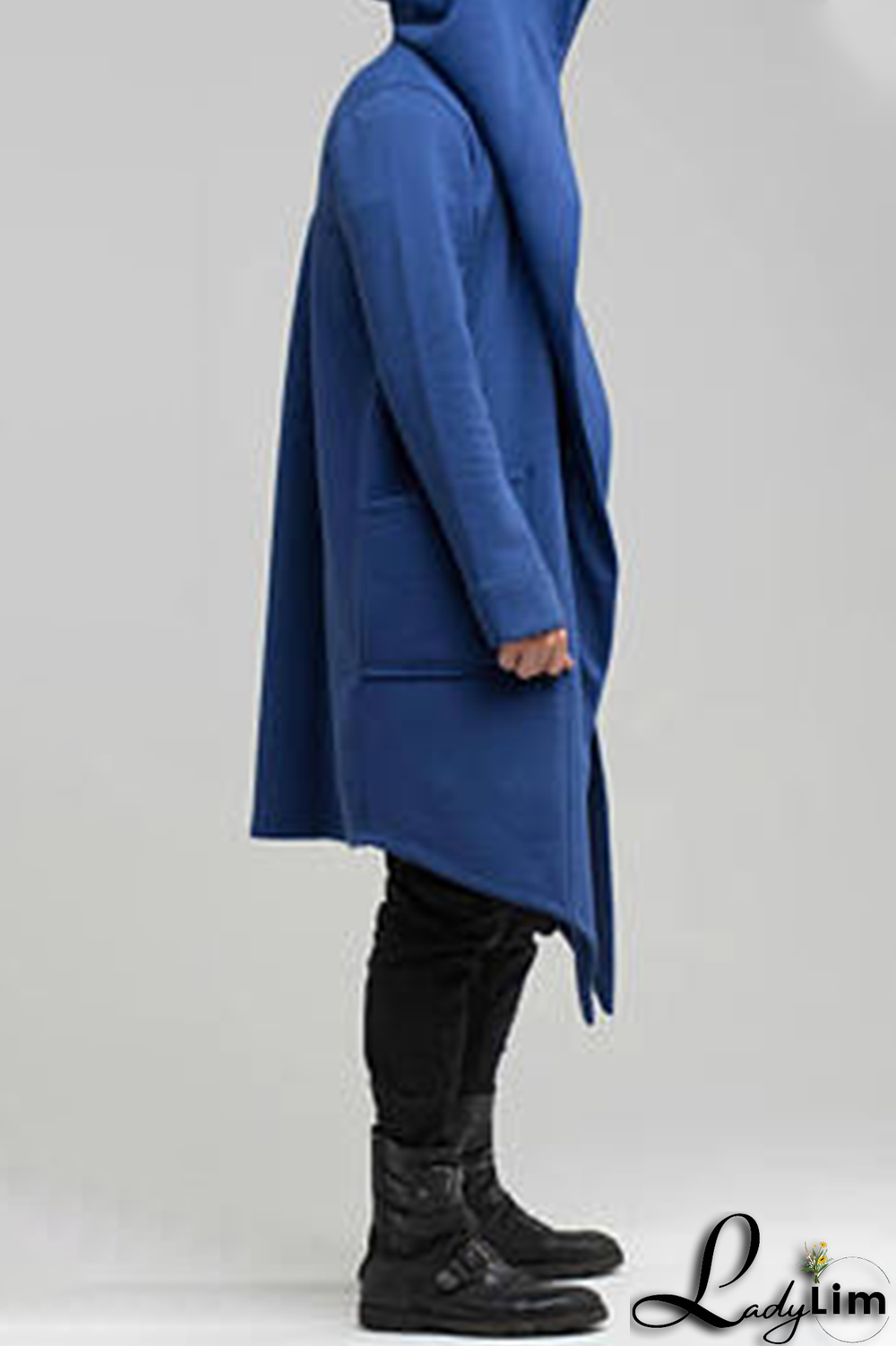 Blue Fashion Casual Solid Split Joint Pocket Hooded Collar Outerwear