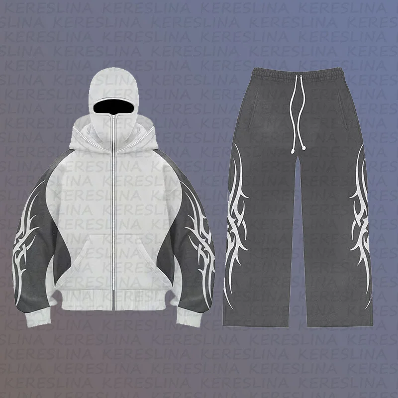 Athvotar Athvotar Street Color Double Hat Design Letter Hooded Cardigan Autumn And Winter Loose Y2K Sweater Set