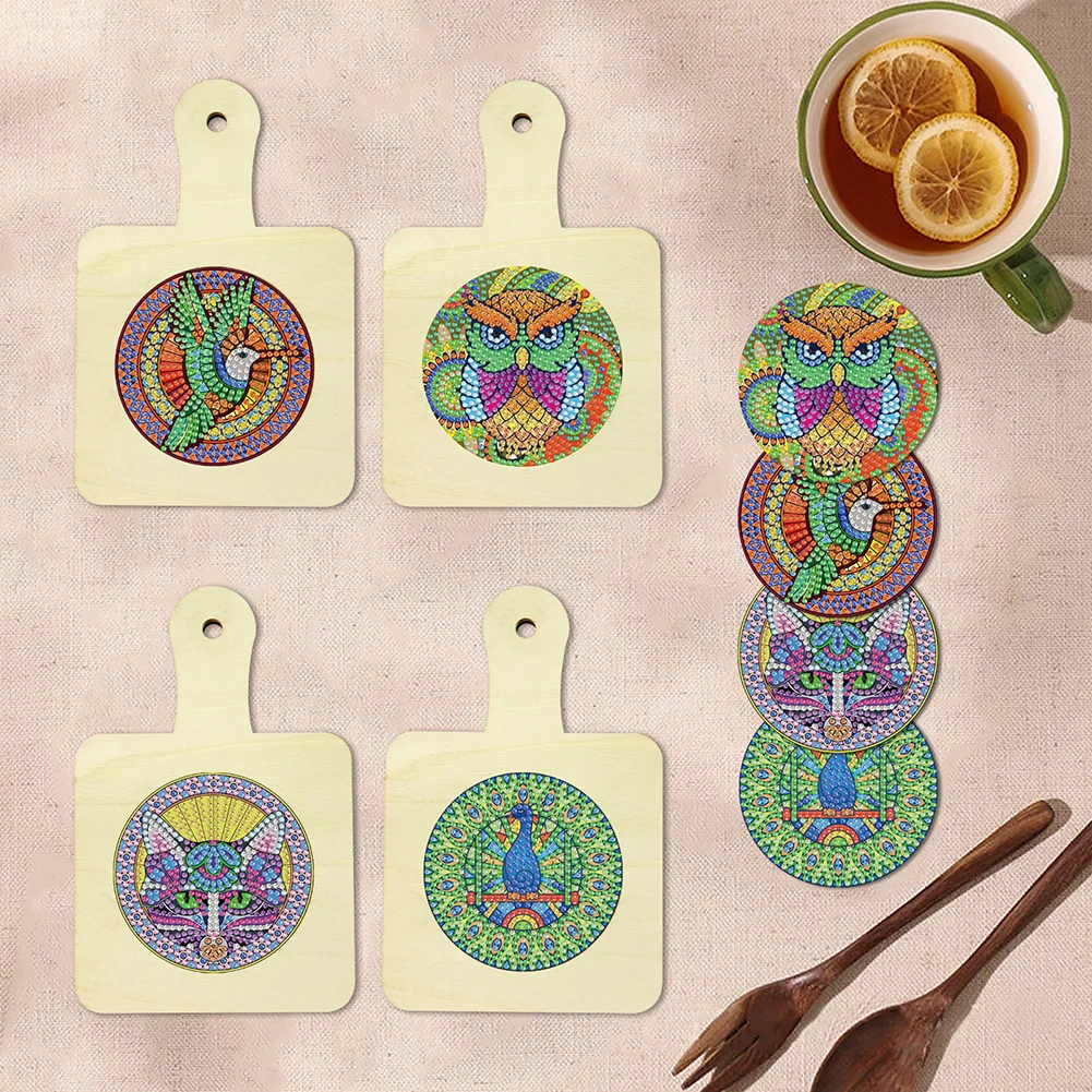 4Pcs Bird Series DIY Diamond Painting Placemats Rhinestone Table Mats for Adults