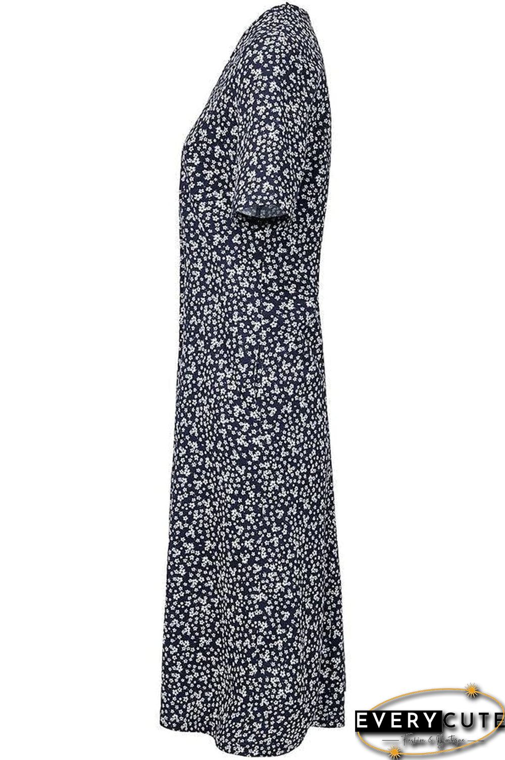 Casual Floral Print Short Sleeves Pockets Midi Dress