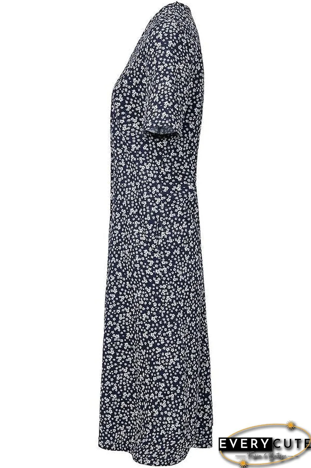 Casual Floral Print Short Sleeves Pockets Midi Dress