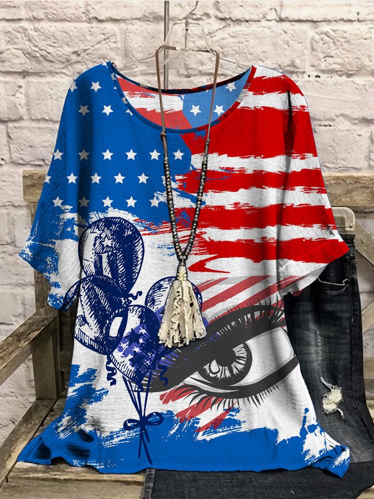Women Short Sleeve Scoop Neck Printed Stitching Women Tops
