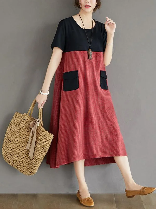 Contrast Color Splicing Plaid Loose Dress