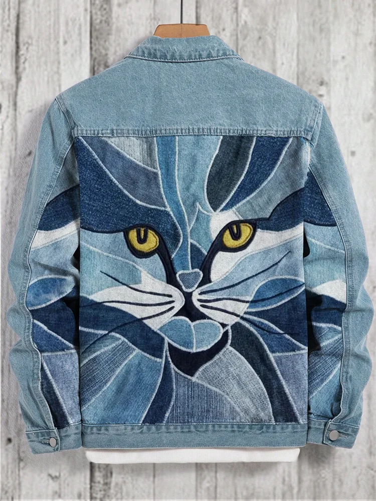 Cat Face Patchwork Denim Jacket