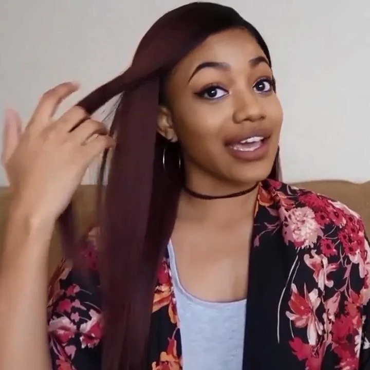 Natural Claret-red straight wig