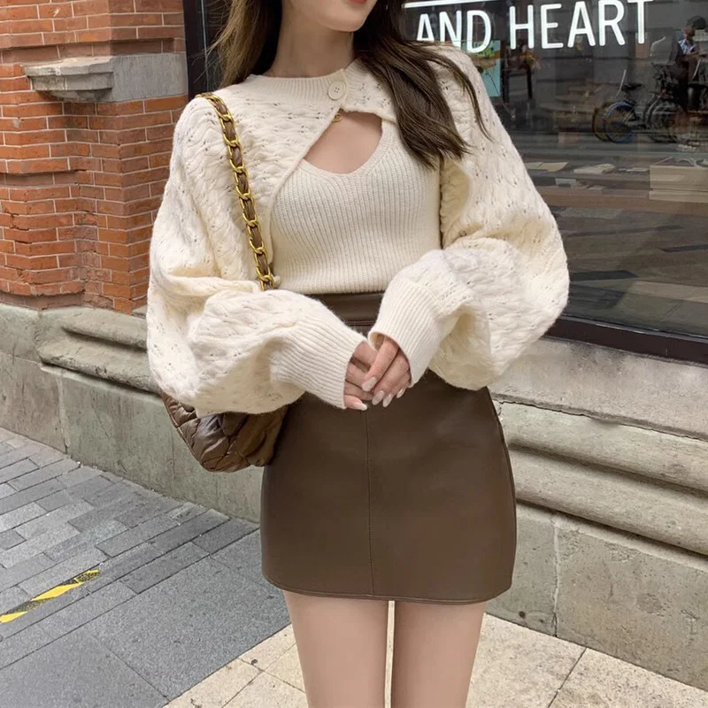 Toloer Toloer Autumn And Winter New Korean Version Of French Niche Temperament Knit Suit Female Design Show Thin Sweater Vest Two Sets-Outfit Ideas