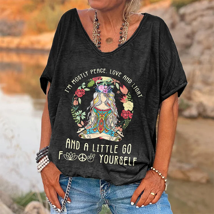 I'm Mostly Peace Love And Light Printed Women's V-neck T-shirt