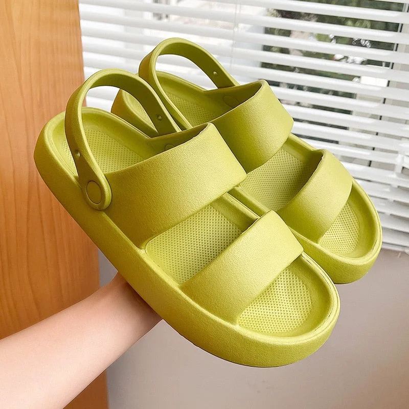 Summer Women Flip Flops Slippers Solid Thick EVA Platform Non-Slip Heel Sandals Home Outdoor Beach Couples Men's Ladies Shoes