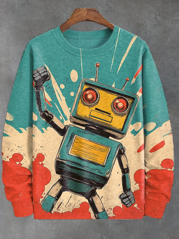Men's Retro Future Cute Little Robot Art Print Casual Sweatshirt