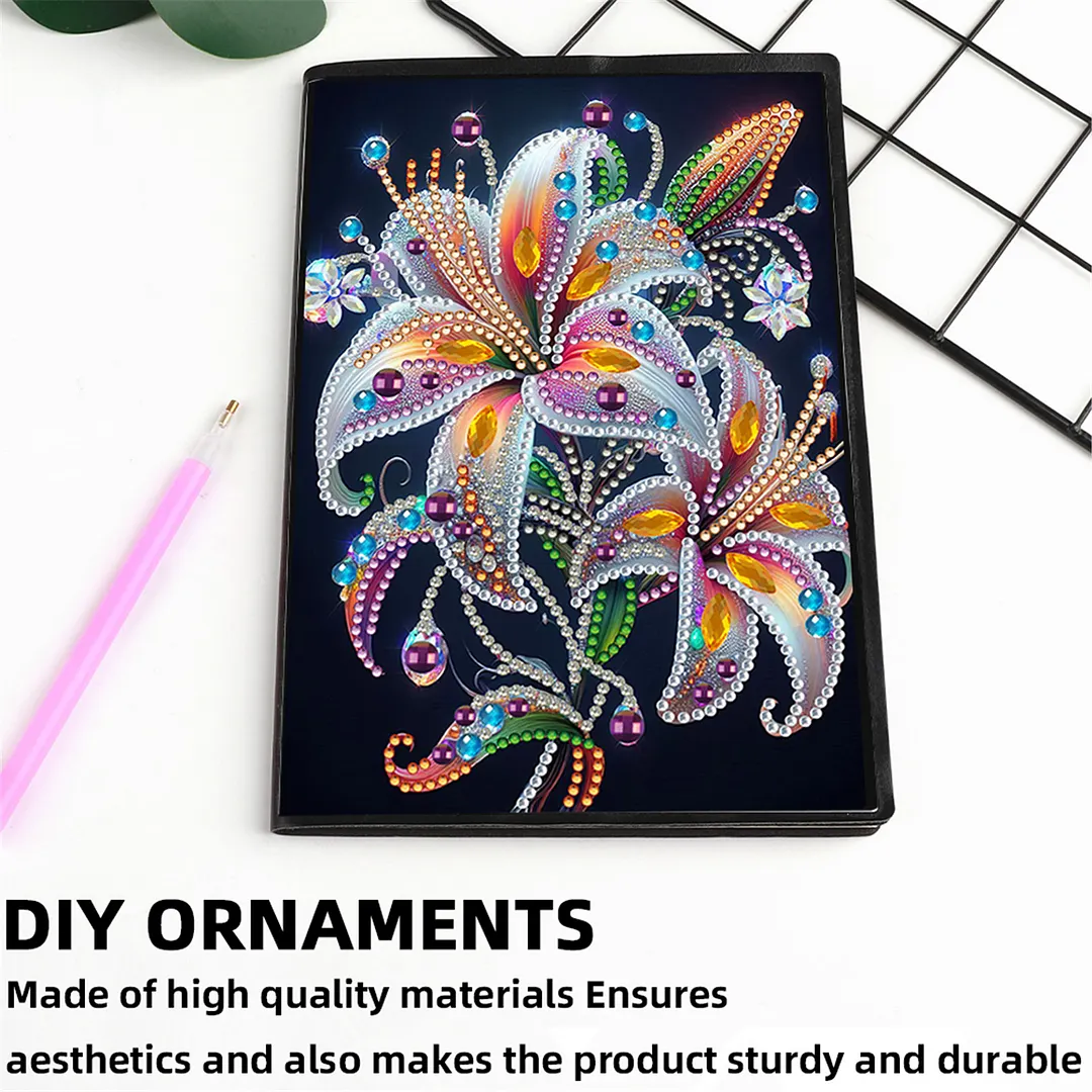 DIY Flower Diamond Painting Journals Notebooks 50 Pages A5 No Lines Special Shaped Diamond Art Kits for Beginners Craft Lovers and Artists (Lily)