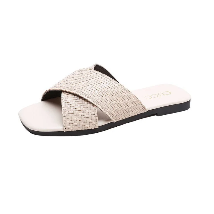 Pu Leather Summer Women Slippers Female Slides Women Flat Summers Shoes Solid Ladies Flip Flops Plus Size