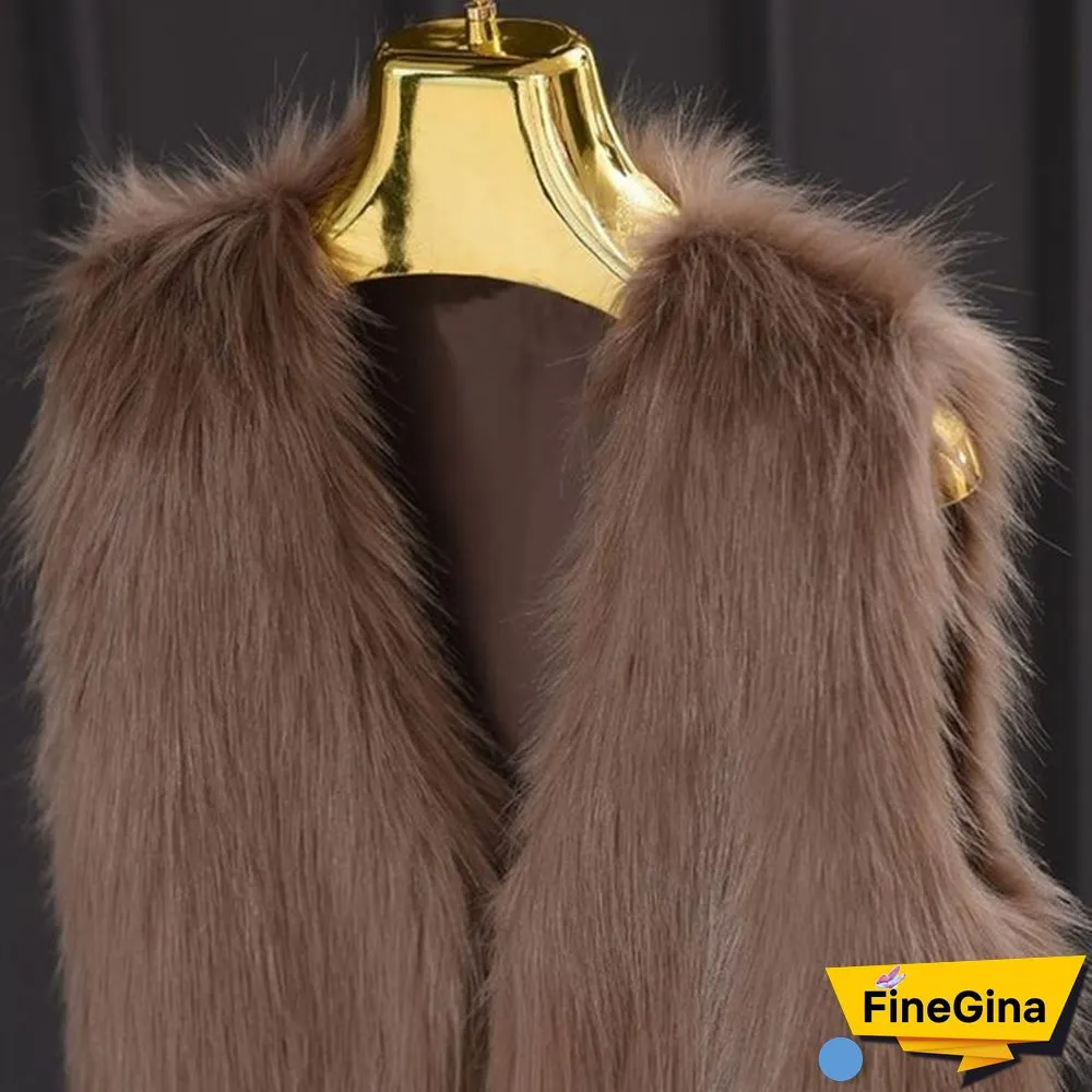 Fashion Women Elegant Slim Sleeveless Faux Fur Winter V-neck Vest Waistcoat