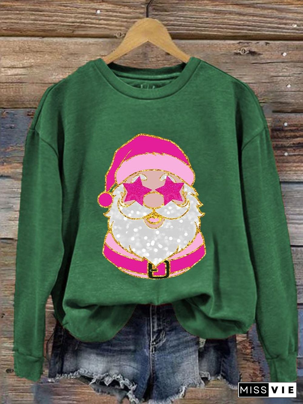 Women's Pink Santa Print Sweatshirt