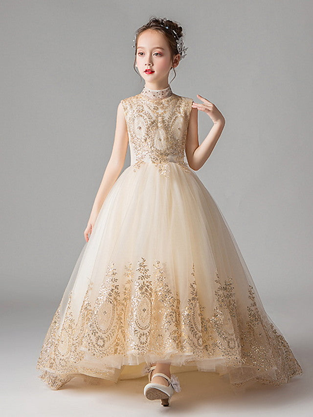 Oknass Princess Sleeveless Jewel Neck Flower Girl Dresses Polyester With Appliques