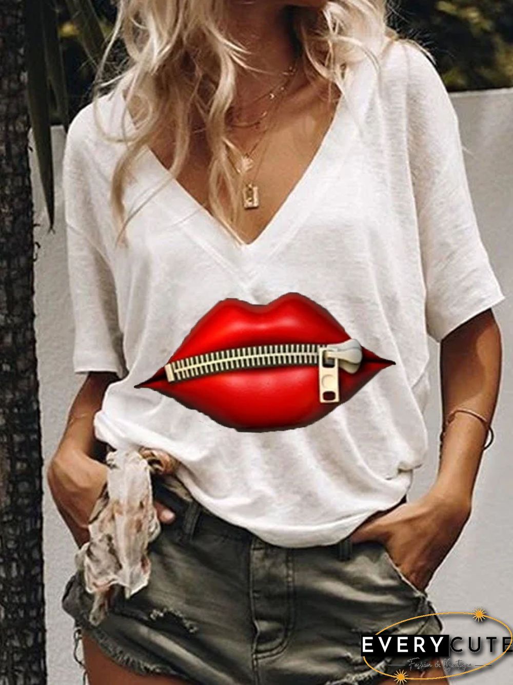 White Casual Cotton Printed T-shirt