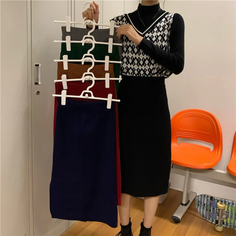 Uveng Uveng Campus Skirt New Black Open Fork Knitted Skirts In The Long High-Waisted A-Character Thin-Skinny Ass Skirt