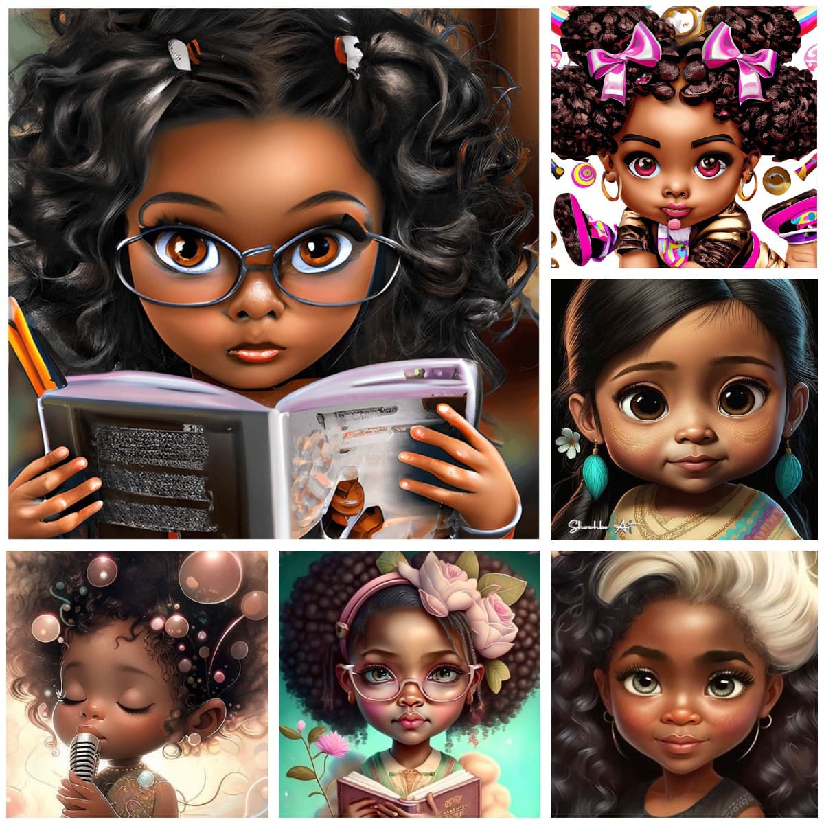 Curly Black Girl Round Drill Diamond Painting 30*30CM