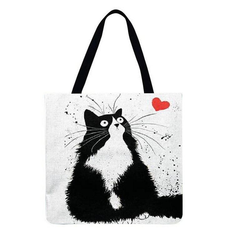Linen Tote Bag - Ins Black And White Cat