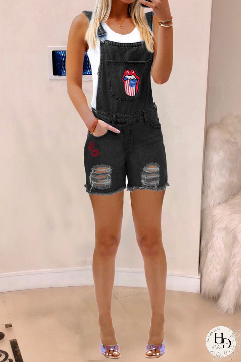 Black Light Blue Dark Blue Broken Holes Denim