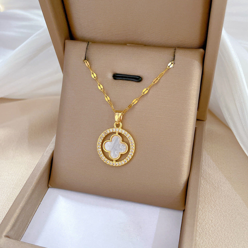 2 Pieces Minimalist Geometric Titanium Steel Diamond Inlay Necklaces