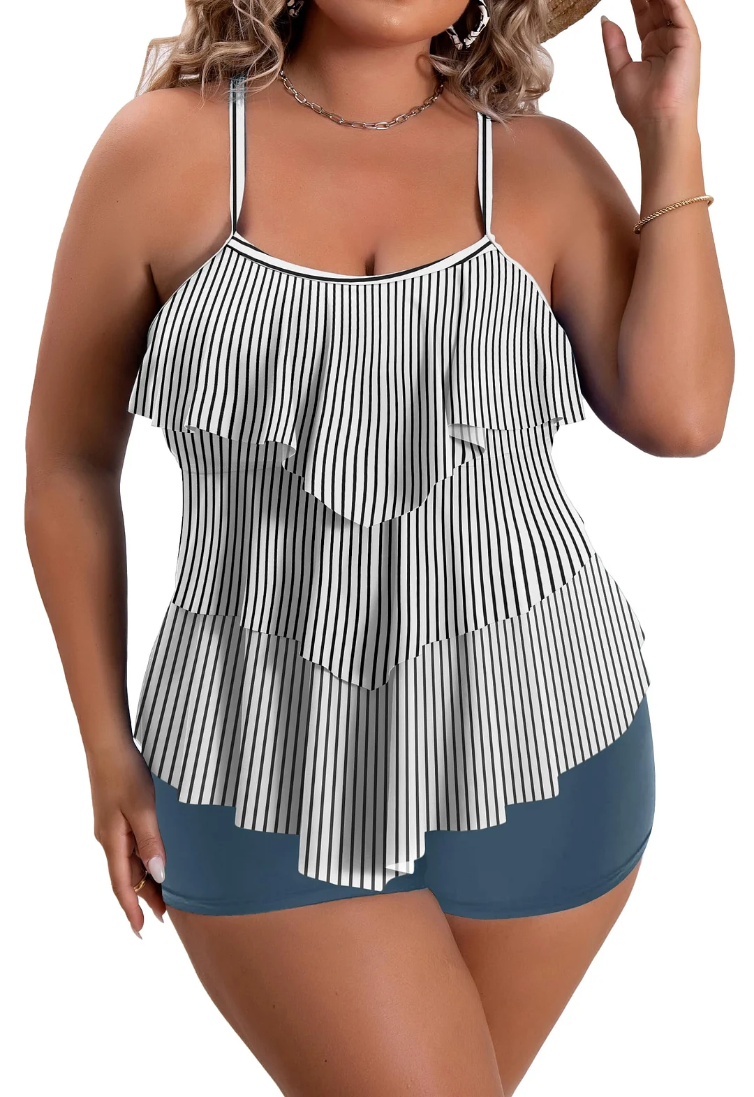 Plus Size Ruffled Flounce Tummy Control Tankini Swimsuits
