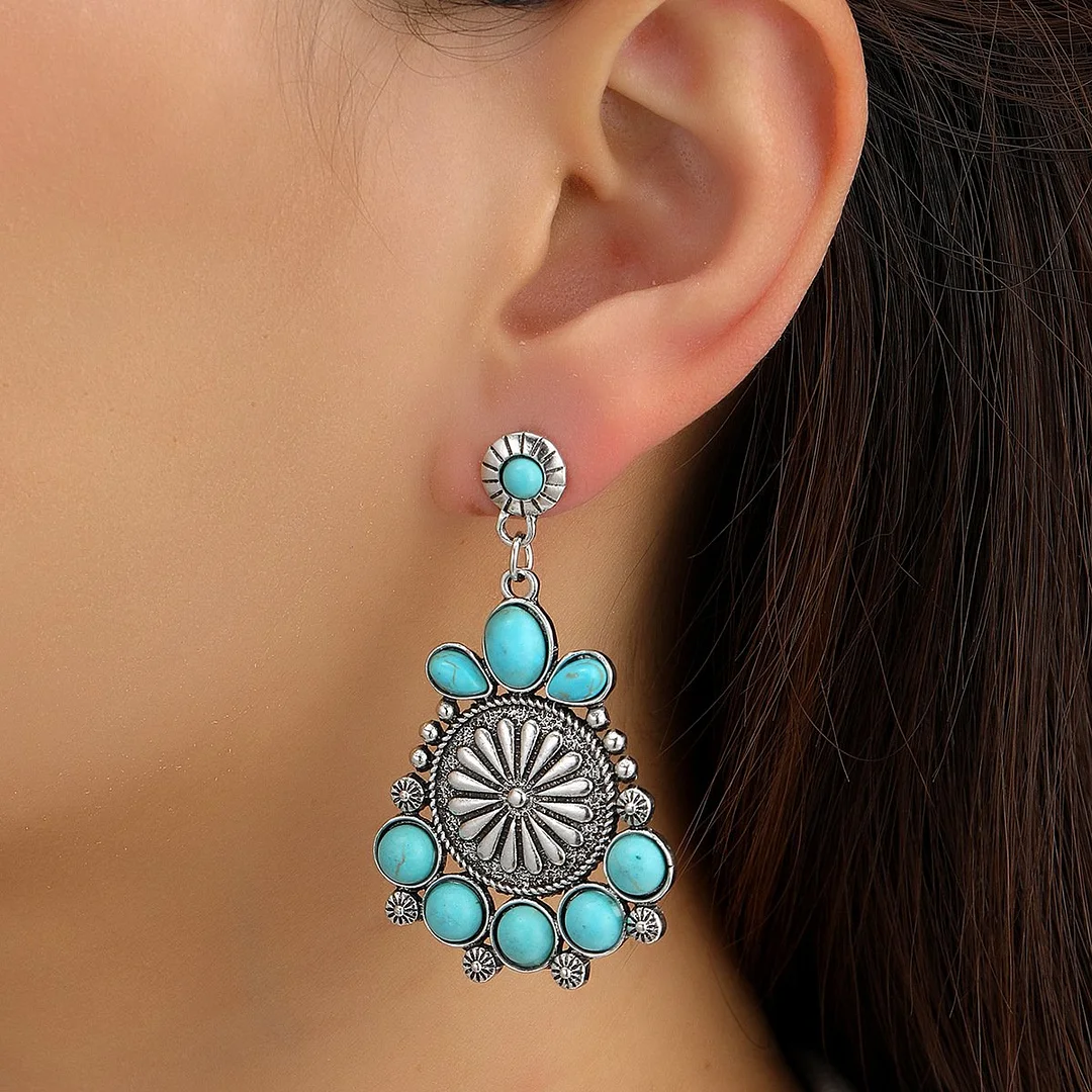 🔥Last Day 75% OFF🎁 Turquoise Disc Carved Flower Earrings