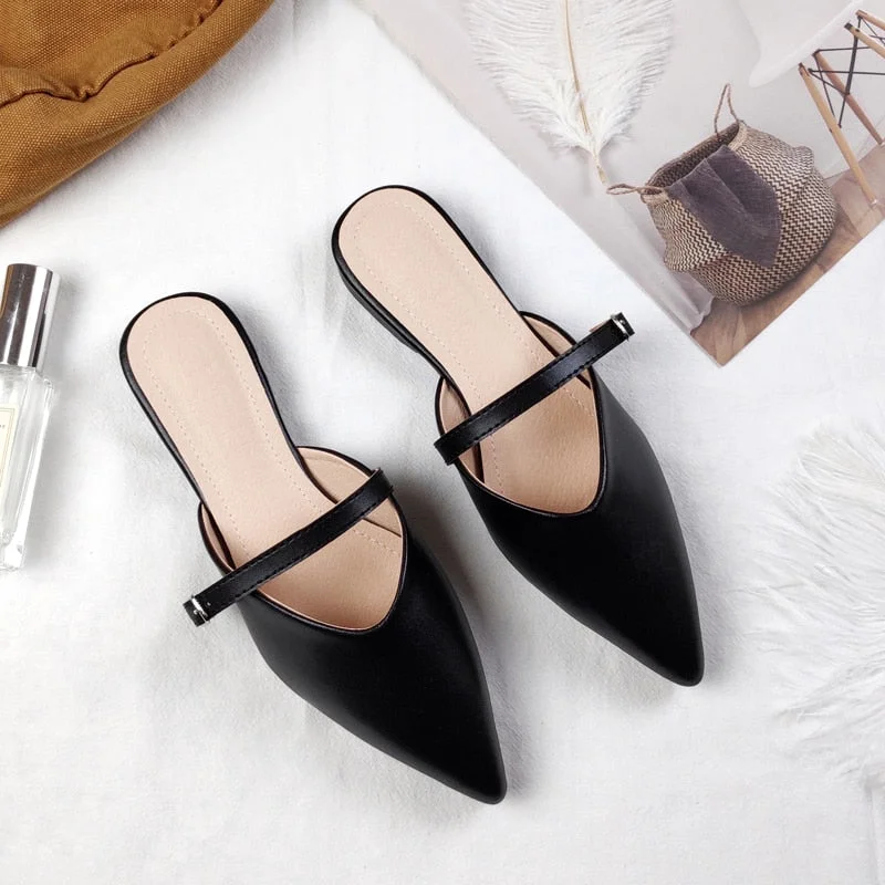 Designers spring and summer 2021 new faux leather women's flats with pointed toe fashion trend slippers