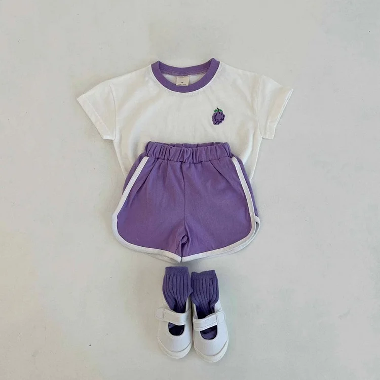 2pcs Baby Toddler Boy/Girl Embroidered Fruit Short Sleeve T-shirt and Shorts Set