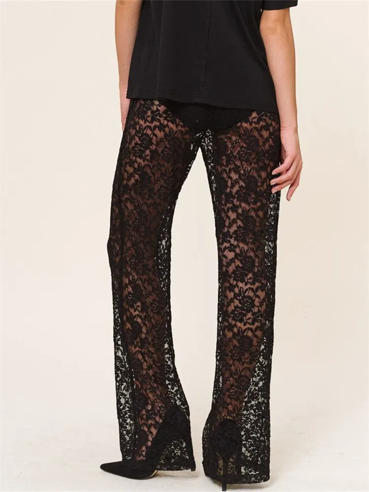 High Waist Lace See Through Zip Up Pants