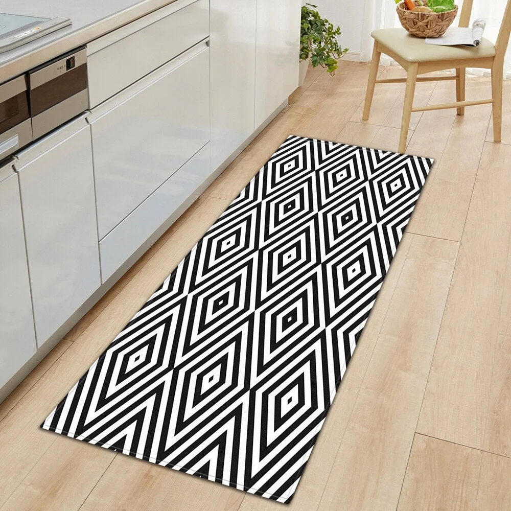 Kitchen Mat Strip Bedroom Entrance Door Mat Geometric Pattern Home Floor Decoration Living Room Carpet Bathroom Non-slip Carpet