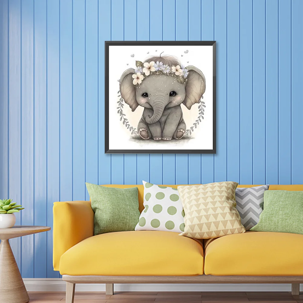 Diamond Painting - Full Round Drill - Cute Elephant(Canvas|30*30cm)