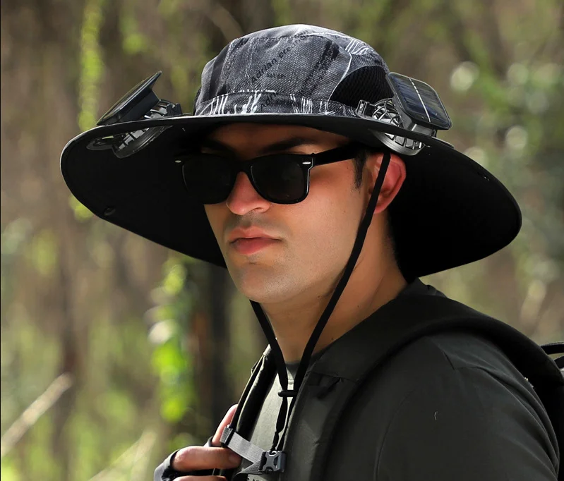 Wide Brim Solar Fan Outdoor Fishing Hat-Solar & USB Charging