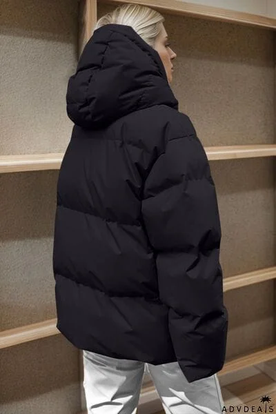 Pocketed Zip Up Hooded Puffer Jacket