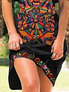 Holiday Floral Off Shoulder Cold Shoulder V Neck Weaving Dress