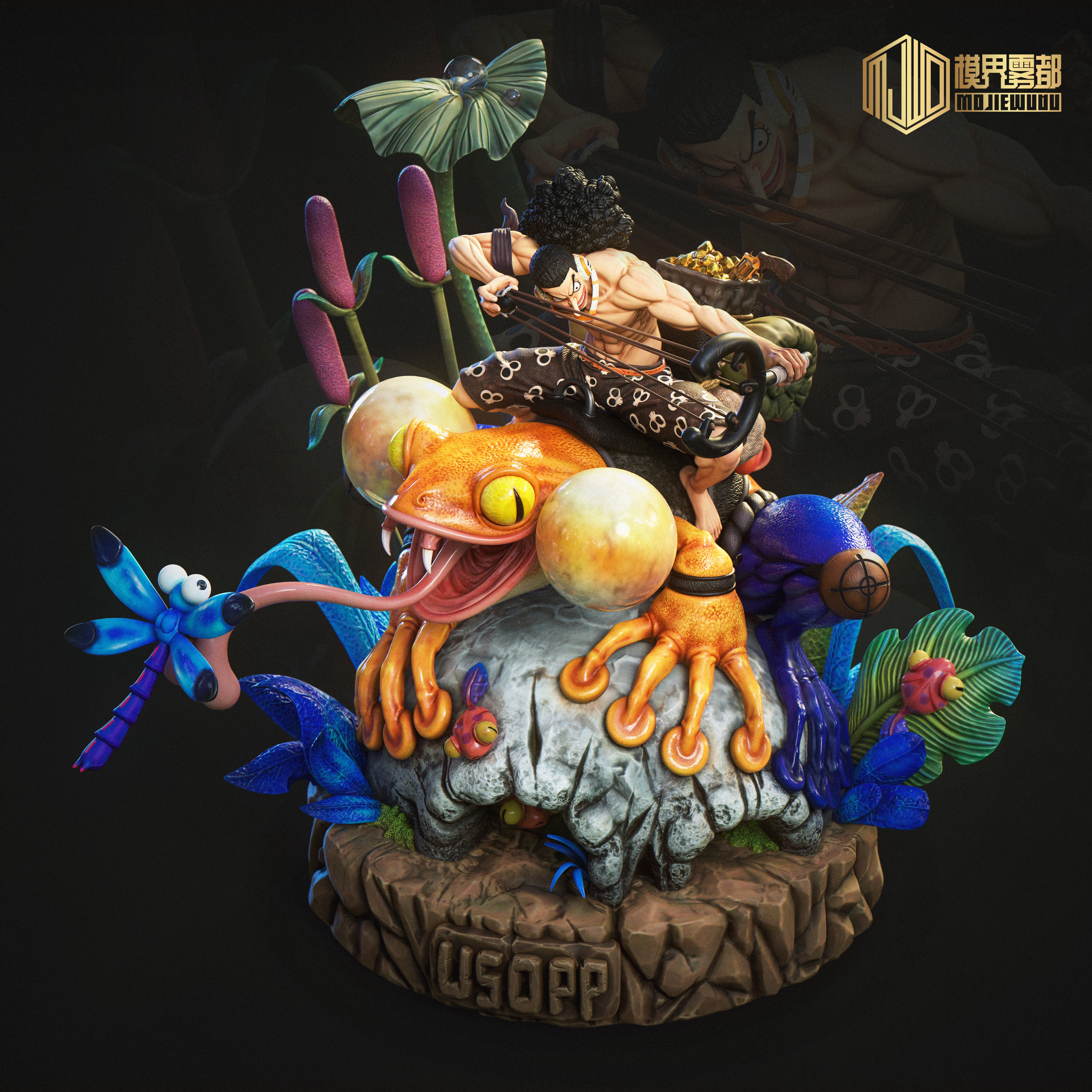 Mo Jie Wu Du Studio - One Piece Strange Forest Adventure Part 3 Usopp & Blue Leg Frog Statue(GK)-