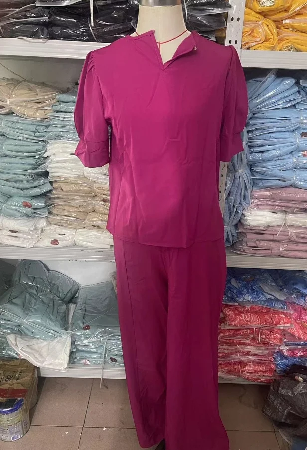 Toloer Toloer New Summer 2023 Round Collar Middle Sleeve High-Waist Wide-Leg Pants Fashion Casual Suit-Outfit Ideas
