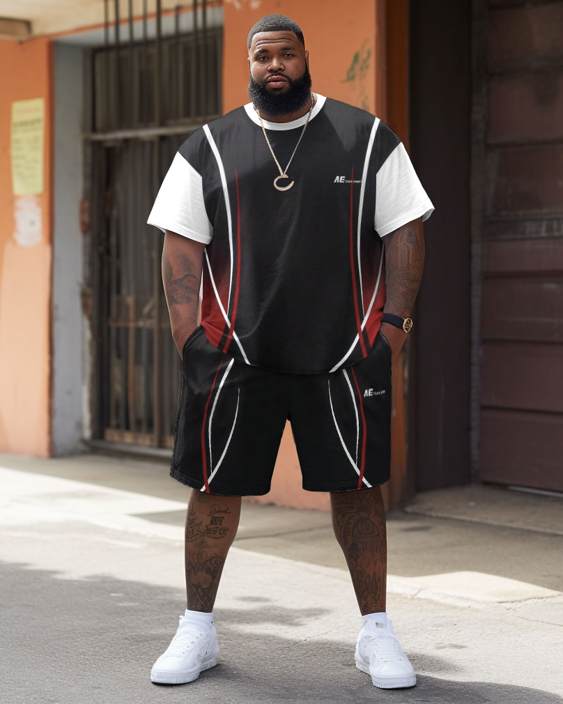 Street Casual Simple Light Stripe Printed Large Men's Set