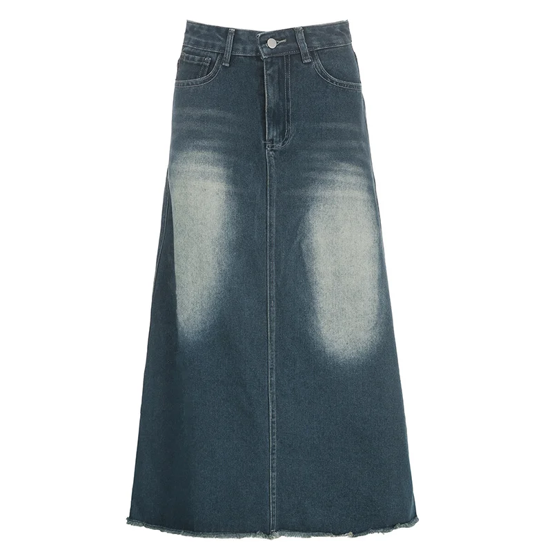 Ueong Autumn And Winter Women's Wear Street Trend Brand Fashion Retro Gradual Washing Water Shows Thin Basic Denim Half Skirt