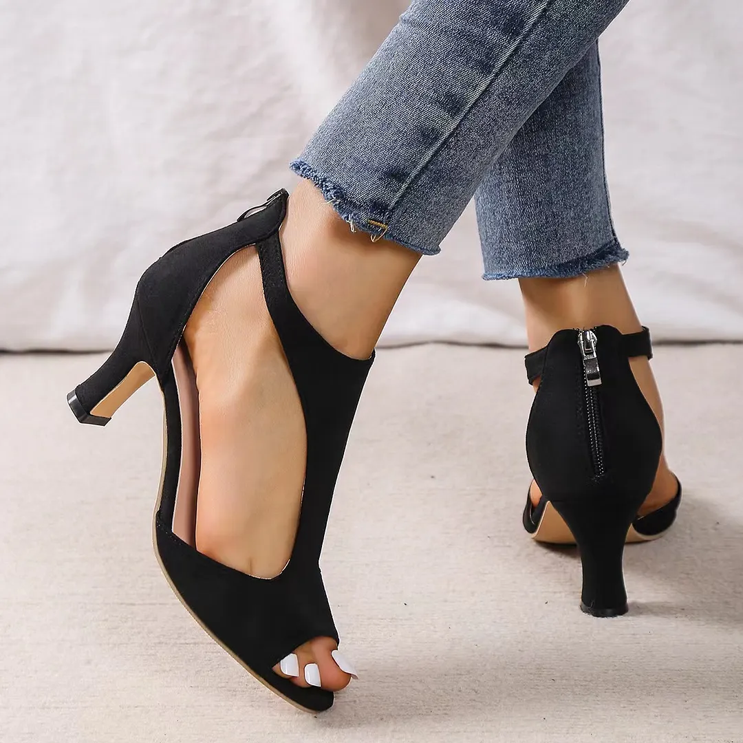 Breakj Breakj Fashion After Zipper Bag And Fish-Mouthed Shoes Women's Summer Large Size Side-Shoe With Roman Sandals