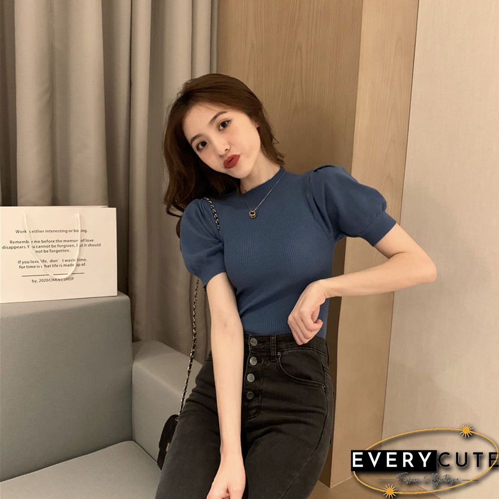 T-Shirts Women Temperament Fashion Summer Solid Simple College Skinny Chic Sexy Female Crops Harajuku All-Match Mujer Knitted