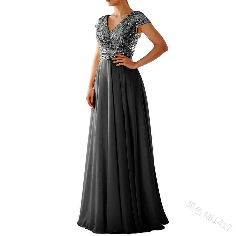 Brownm Brownm New Spring And Summer Women's Sleeveless Dress V-Necked Bright Film Temperament Chiffon Splicing Evening Dress