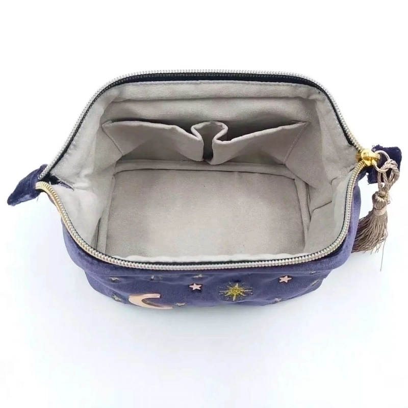 Basic Star Moon Velvet Embroidery Square Makeup Bags