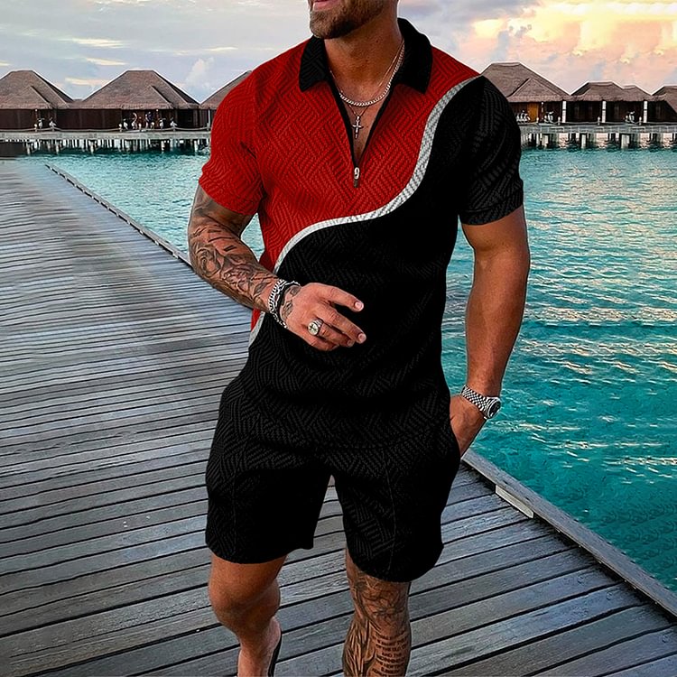 BrosWear Fashion Colorblock Casual Short Sleeve Polo Shirt Outfit